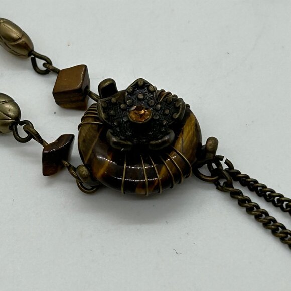 Avon Tiger Eye Necklace Dangle Floral  Vintage Brass-tone up to 19 inches - Picture 12 of 15